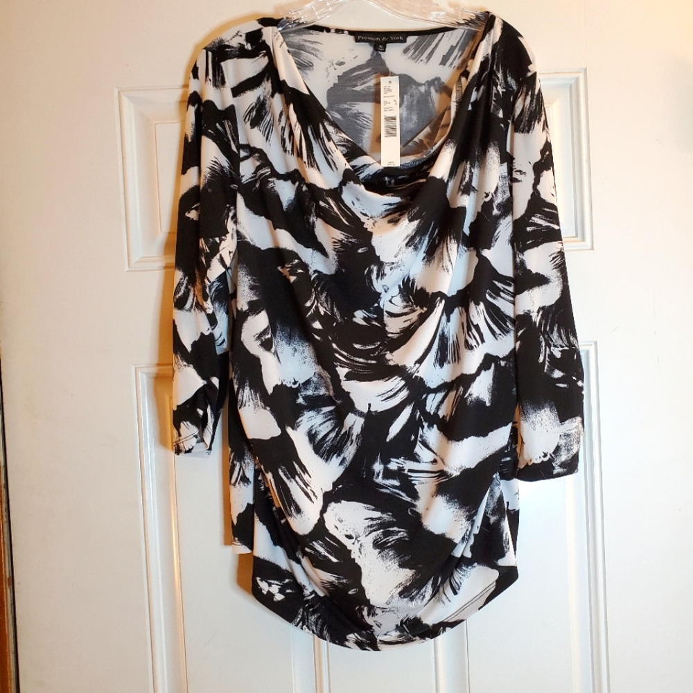 💎 Preston & York cowl neck blouse. Color Black/Ivory Size XL